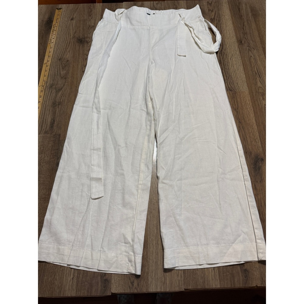 Sound Style Wide Leg Pants Womens XL White Adult Linen Blend Belted Excellent